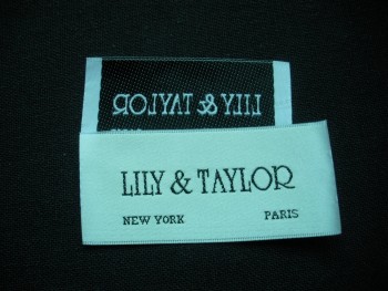 Wholesale customized high-end White Base Black Text Endfolded Neck Woven Label