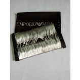 Wholesale customized high-end Taffeta Quality Black Background Silver Thread Garment Woven Label