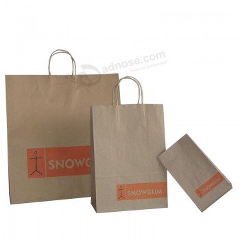 Atacado personalizado saco de compras de papel kraft marrom com alça de papel