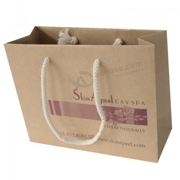 綿のハンドルを持つカスタムクラフト紙のショッピングバッグ