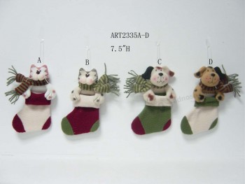 卸売メリークリスマスの猫と犬のストッキングの装飾品、4アスト-クリスマスの装飾