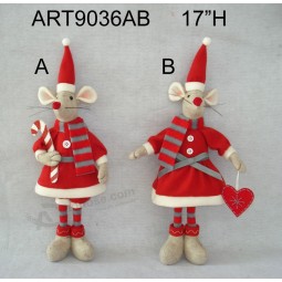 Wholesale 17"H Christmas Decoration Standing Mouse with Santa Suit-2asst.