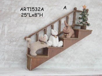 Wholesale Decoration Fleece Cat Friends on Wooden Laders-Christmas Home Decoration