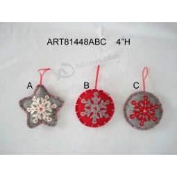 Wholesale 4"H Snowflake Ornament with Handstitchings-3asst. -Christmas Decoration