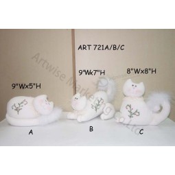 Wholesale Fleece Hand Embroidered White Cat, 3asst-Decoration Items