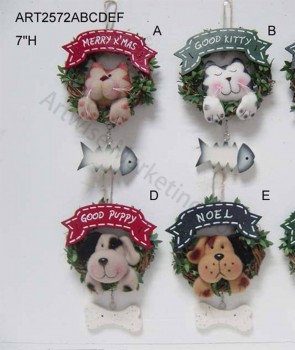 Wholesale Cat and Dog Christmas Decoration Wreath, 4 Asst