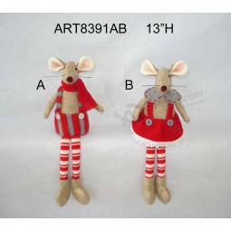 Wholesale 13"H Boy & Girl Mouse Sitter with Stripe Legs-2asst. -Christmas Decoration