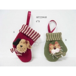 批发6“h羊毛猫狗放养和手套装饰，2助理-圣诞装饰