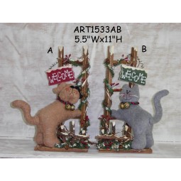 Wholesale Christmas Cat & Dog Home Decoration on Wooden Fence-2asst