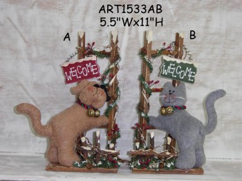 Groothandel kerst kat & hond huisdecoratie op houten hek-2 asst