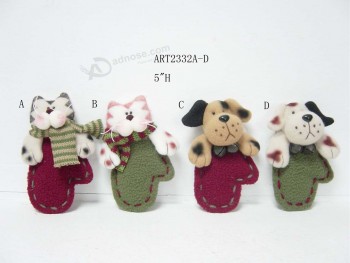 Wholesale 5"H Holiday Fleece Cat and Dog Mitten, 2 Asst-Christmas Ornaments
