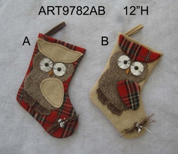 Groothandel kerst decoratie kous owl, -2asst