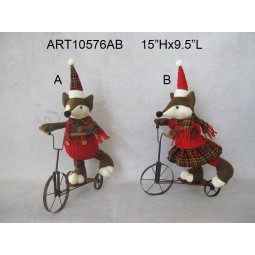 Custom Design Christmas Decoration Boy & Girl Fox Riding Metal Bicycle