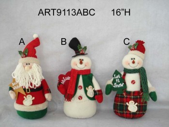 Wholesale 16"H Christmas Decoration Santa and Snowman with Sign-3asst