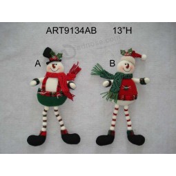 Wholesale Floral Snowman Ornaments with Pompom+Button Legs, 2 Asst