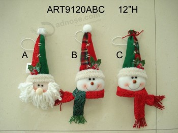 批发12“h圣诞节圣诞老人和雪人头装饰礼物-3asst