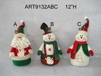 Wholesale 12"H Santa and Snowman, 3 Asst-Christmas Decoration