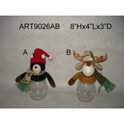 Wholesale 8"H Moose and Bear Treat Jar Christmas Decoration Gift-2asst