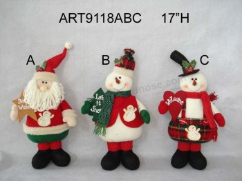 Wholesale 17"H Standing Santa and Snowman, 3 Asst-Christmas Decoration