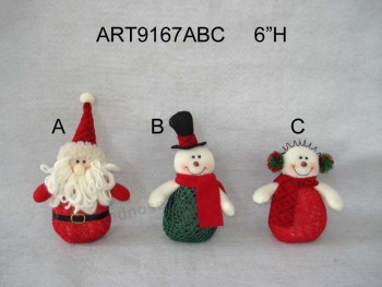 6“h花卉圣诞老人和雪人圣诞节装饰品，3 asst