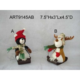 Wholesale 8"H Christmas Decorationwood Land Reindeer & Black Bear on Metal Sled-2asst