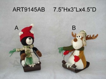 批发8“h圣诞装饰木土地驯鹿和黑熊金属雪橇-2stst