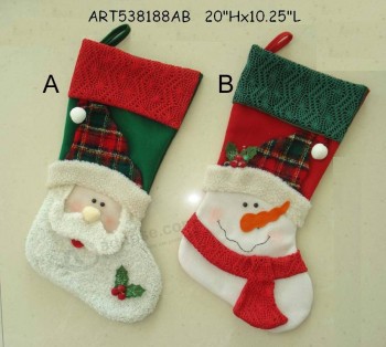 Wholesale 20"H Floral Santa and Snowman Stocking, 2 Asst