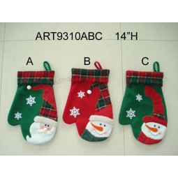 Wholesale 14"H Floral Santa and Snowman Mitten Stocking 3 Asst