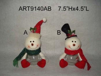 Wholesale 7.5"H Christmas Decoration Snowman Treat Container-2asst