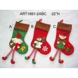 Wholesale 22"H Santa, Snowman and Elf Christmas Decoration Stocking, 3 Asst