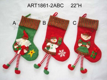 Wholesale 22"H Santa, Snowman and Elf Christmas Decoration Stocking, 3 Asst