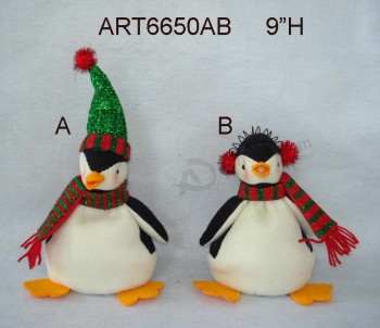 Gros noël décoration cadeau artisanat pouf pingouin-2asst