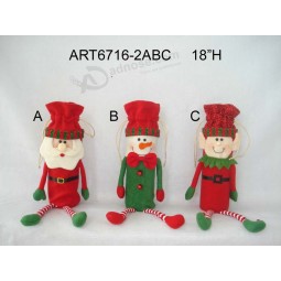Wholesale 18"H Santa and Snowman Wine Bottle Bag Christmas Decoration Gift-3asst