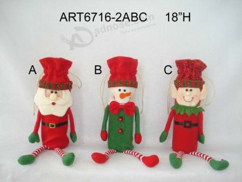 Wholesale 18"H Santa and Snowman Wine Bottle Bag Christmas Decoration Gift-3asst