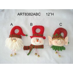 Wholesale 12"H Santa, Snowman and Elf Home Decoration Doorknob, 3 Asst