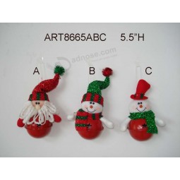 Groothandel jingle bell santa en sneeuwpop boom ornamenten 3 asst