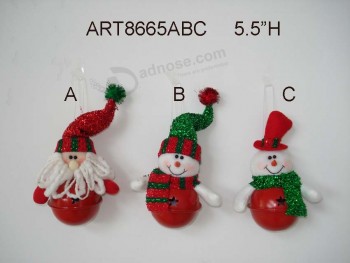 Groothandel jingle bell santa en sneeuwpop boom ornamenten 3 asst
