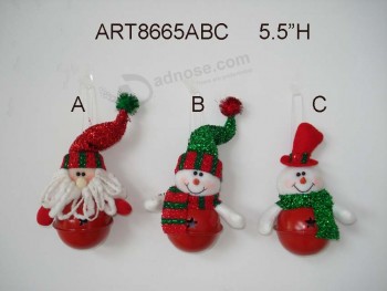 Wholesale Jingle Bell Santa and Snowman Tree Ornaments 3 Asst