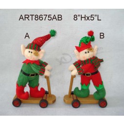 Decoración al por mayor de la Navidad que monta el elfo de la bicicleta, 2 asst