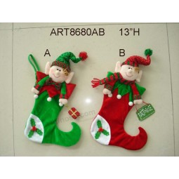 Wholesale 13"H Elf Christmas Stocking with Sign and Gift, 2 Asst