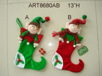 Wholesale 13"H Elf Christmas Stocking with Sign and Gift, 2 Asst