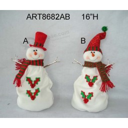 Wholesale 16"H Holly Leaf Snowman with Twig Arms, 2 Asst-Christmas Decoration