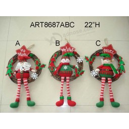 Wholesale 22"H Santa, Snowman and Elf Christmas Decoration Wreath, 3 Asst