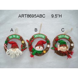 Wholesale 9.5"H Santa, Snowman and Elf Christmas Decoration Wreath, 3 Asst