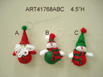 Wholesale 4.5"H Cute Snowman Santa Christmas Ornaments-3asst