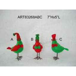 Wholesale 7"Hx5"L Christmas Decoration Standing Bird, 3 Asst