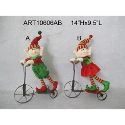 Custom Design Christmas Decoration Holiday Boy and Girl Elf Riding Metal Bicycle