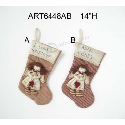 Wholesale 14"H Angel Stocking with Handstitched Greeting Letters-Christmas Decoration