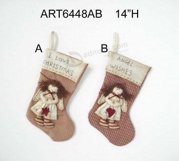 批发14“h天使长袜与手工缝制的问候信-圣诞装饰