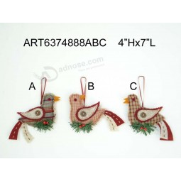 Wholesale Holiday Fabric Birds Tree Ornaments, 3asst